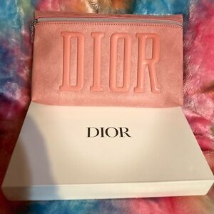 New w/Box Dior Pink Faux Suede GWP Clutch Bag wRaised Patent Dior & Star CD Pull